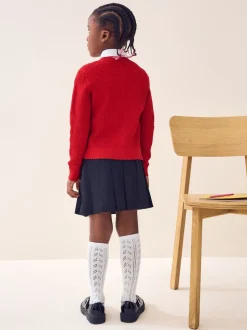 Rouge - Cardigan scolaire en maille torsadée riche en coton (3-16ans)