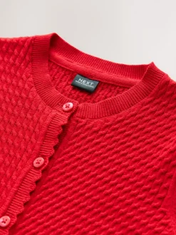 Rouge - Cardigan scolaire en maille torsadée riche en coton (3-16ans)