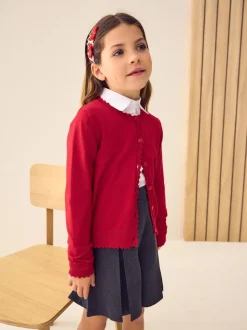 Rouge - Cardigan scolaire à bord festonné Cotton Rich (3-16ans)