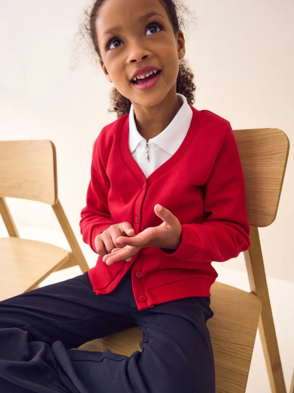 Rouge - Cardigan scolaire en jersey à poches volantées en coton riche (3-16ans)