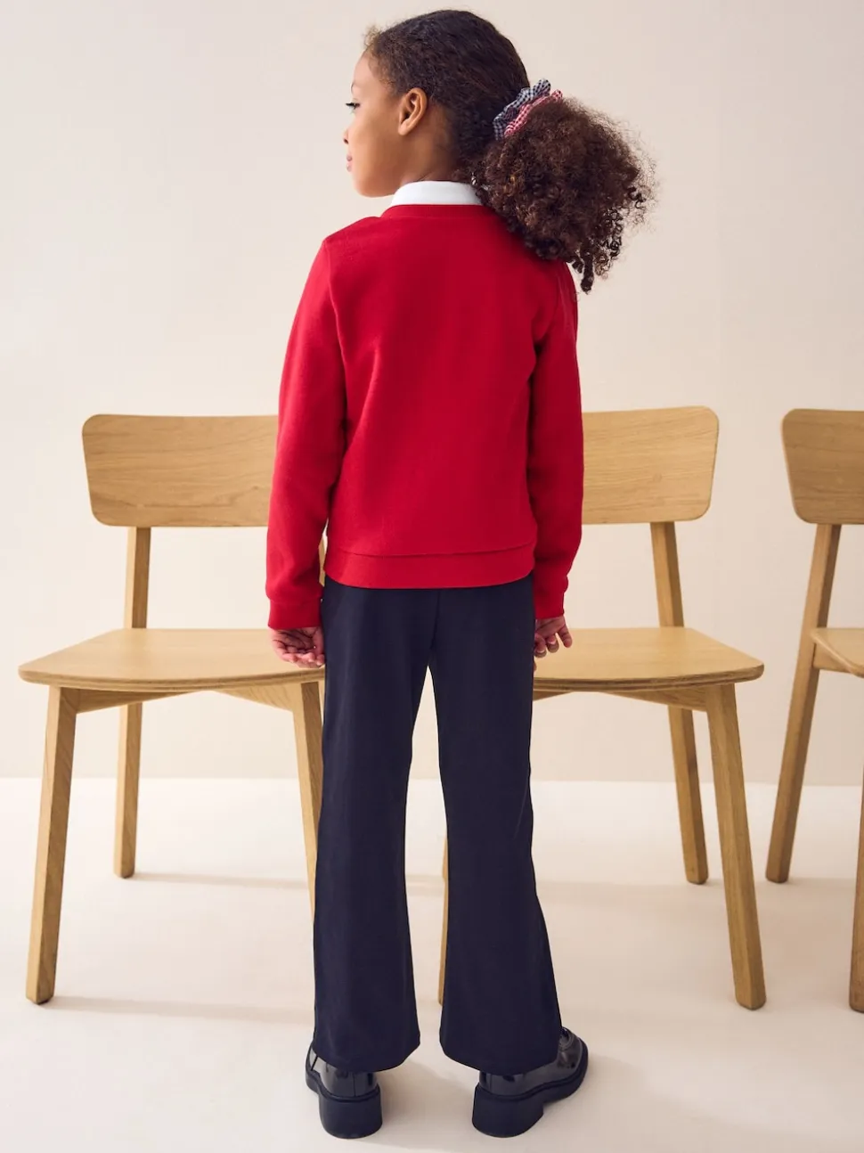 Rouge - Cardigan scolaire en jersey à poches volantées en coton riche (3-16ans)