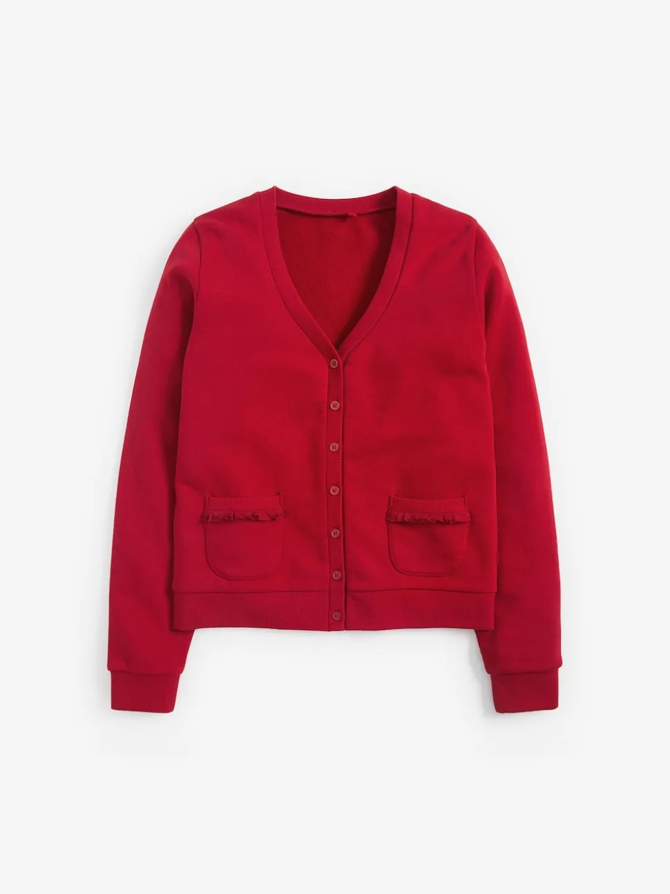 Rouge - Cardigan scolaire en jersey à poches volantées en coton riche (3-16ans)