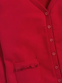 Rouge - Cardigan scolaire en jersey à poches volantées en coton riche (3-16ans)