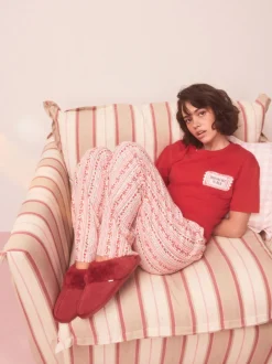 Rouge - Chaussons mules en daim doublés de fausse fourrure