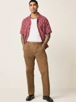 Rouge - Chemise Tile texturée brodée à manches courtes