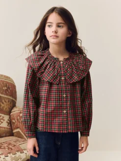 Rouge - Chemisier à carreaux avec col à volants (3-16ans)