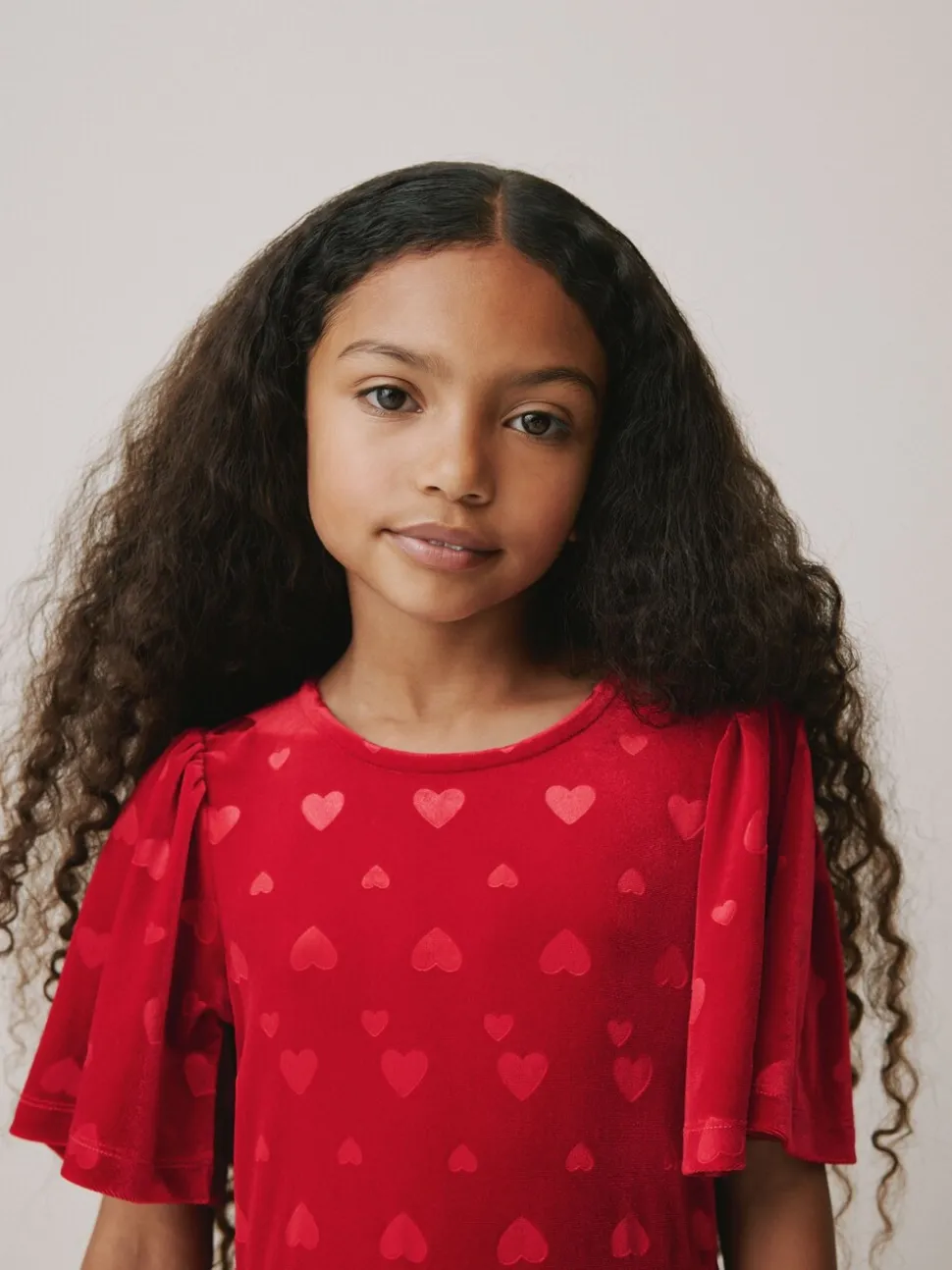 Rouge - Combinaison en velours à motif cœur en relief (3-16ans)