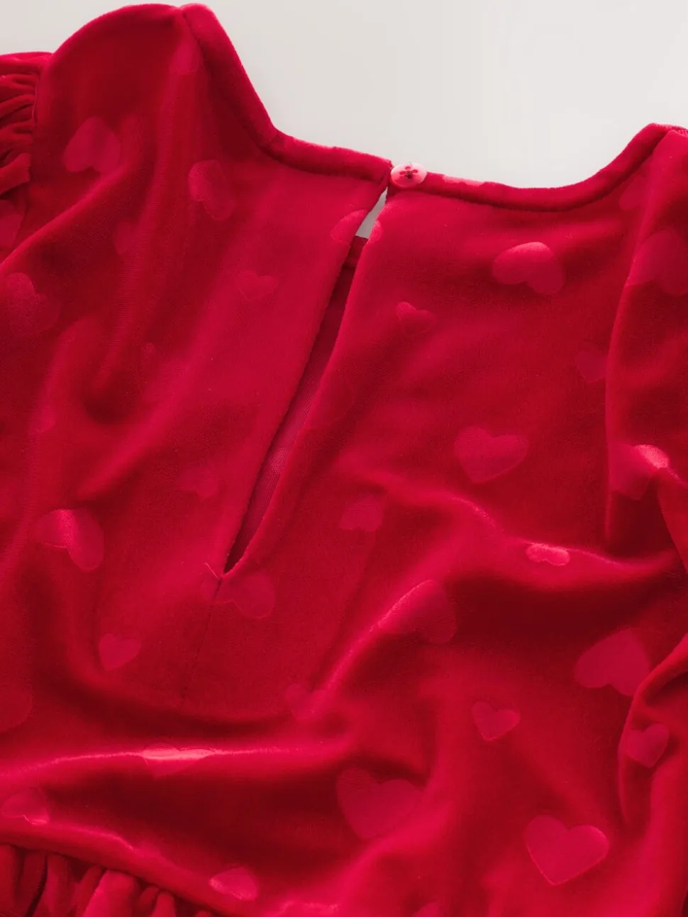 Rouge - Combinaison en velours à motif cœur en relief (3-16ans)