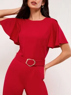 Rouge - Combinaison Lipsy ceinturée à manches courtes