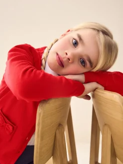 Rouge - Cotton Rich Nœud Pocket School Cardigan (3-16yrs)