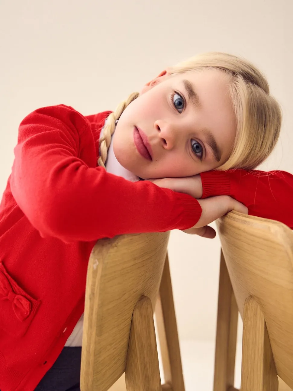 Rouge - Cotton Rich Nœud Pocket School Cardigan (3-16yrs)