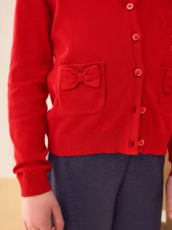 Rouge - Cotton Rich Nœud Pocket School Cardigan (3-16yrs)