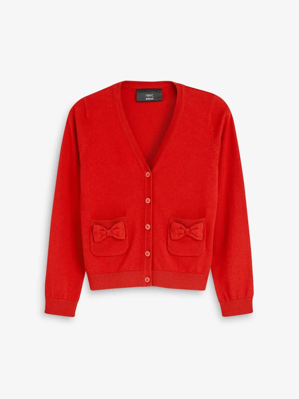 Rouge - Cotton Rich Nœud Pocket School Cardigan (3-16yrs)