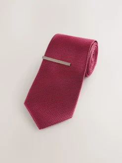 Rouge - Cravate texturée avec pince à cravate