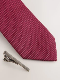 Rouge - Cravate texturée avec pince à cravate