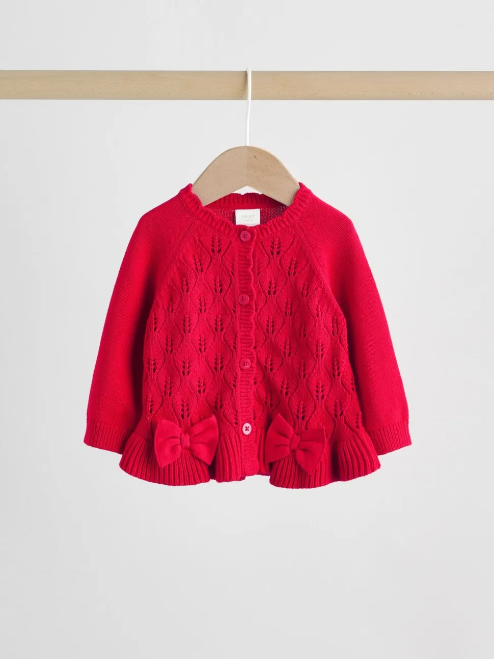 Rouge - Ensemble cardigan en maille à nœud à volants (0mois-3ans)