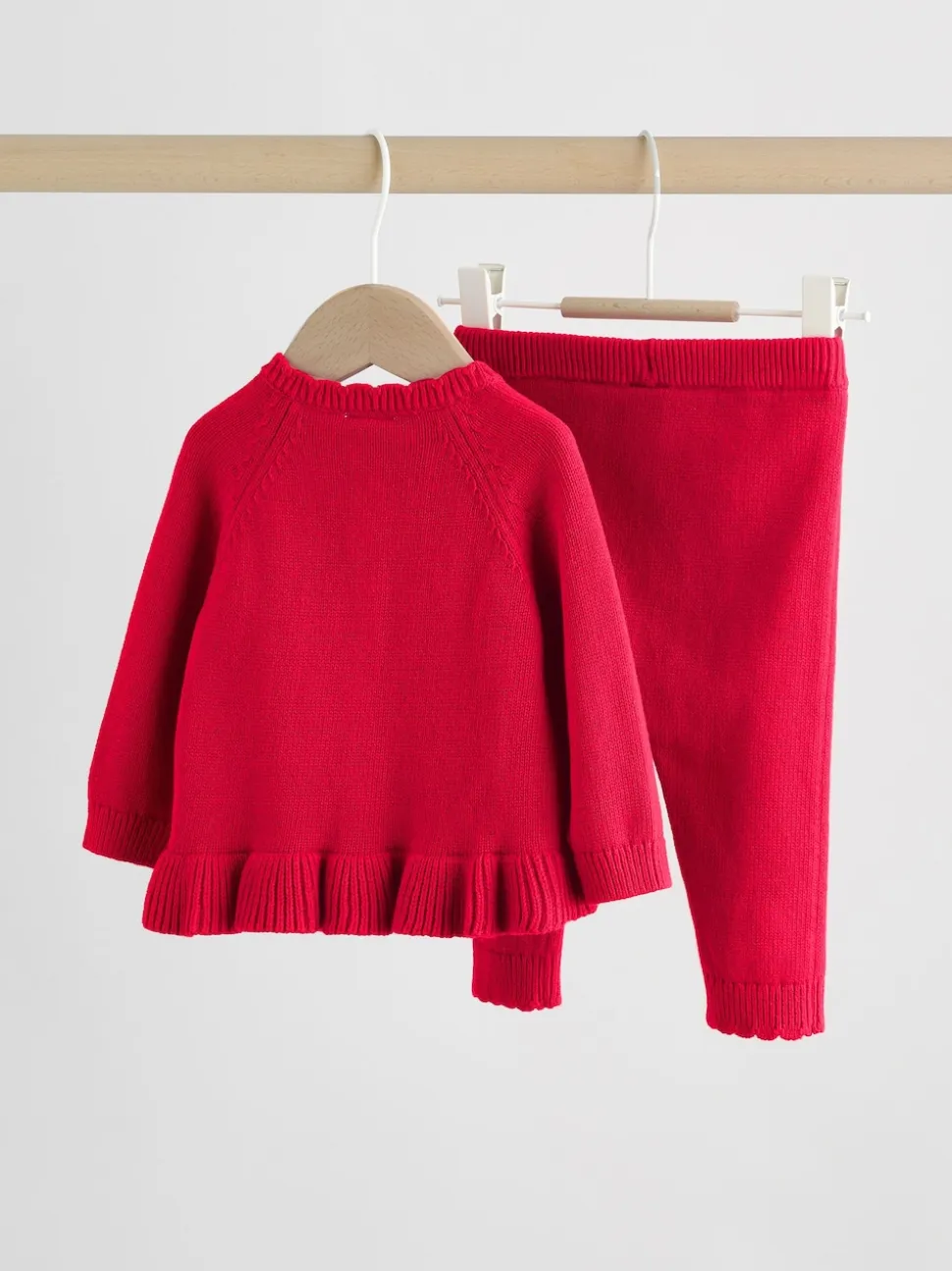 Rouge - Ensemble cardigan en maille à nœud à volants (0mois-3ans)