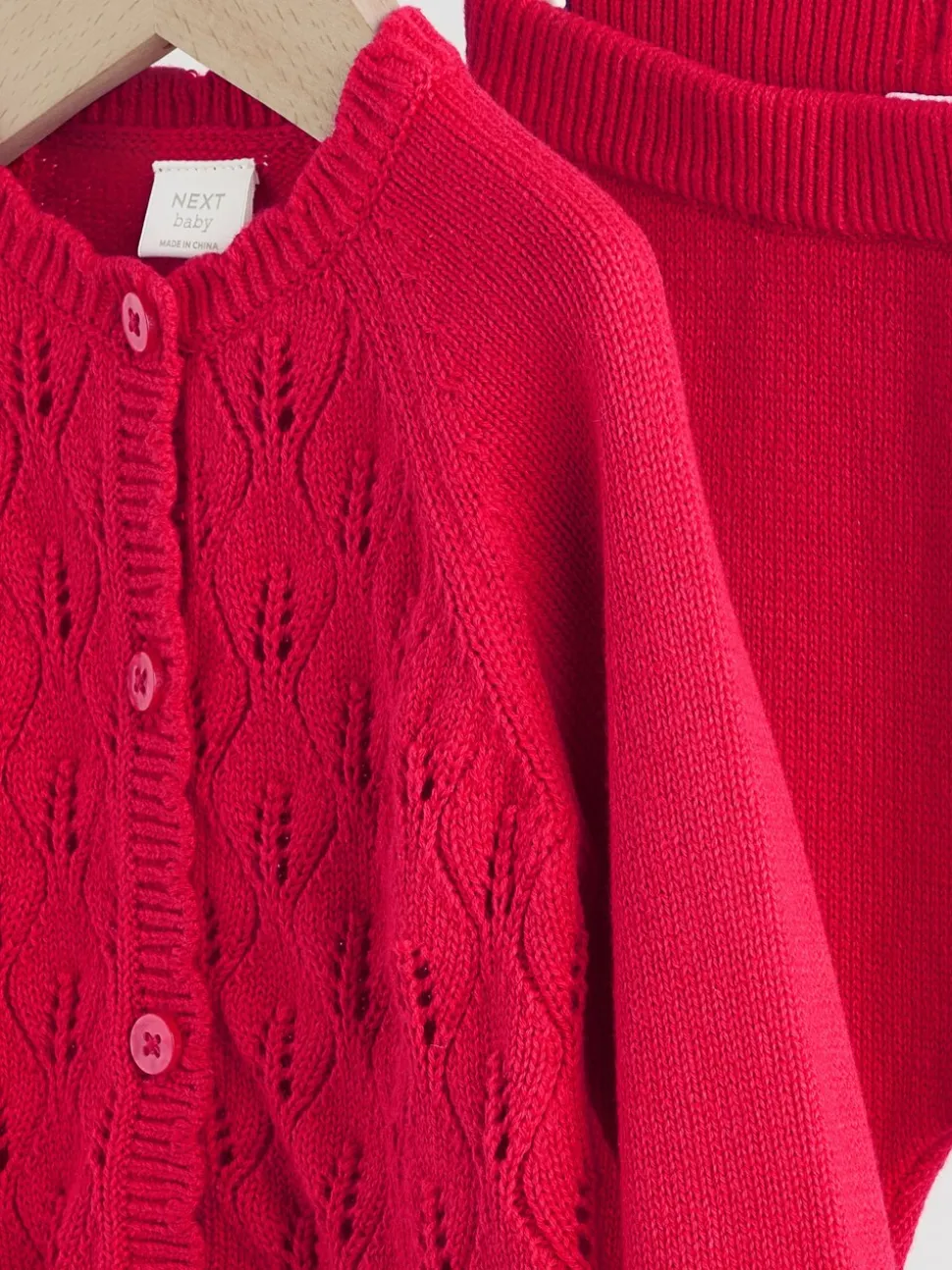Rouge - Ensemble cardigan en maille à nœud à volants (0mois-3ans)