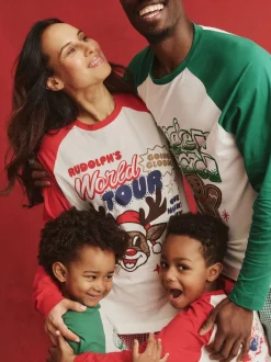 Rouge - Ensemble pyjama à manches longues en coton sur adulte assorti pour la famille Noël