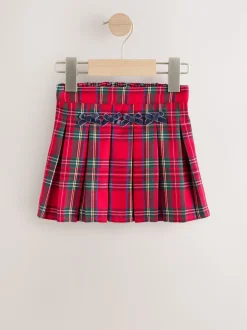 Rouge - Jupe à nœud en tartan avec collants bleu marine (3mois7ans)
