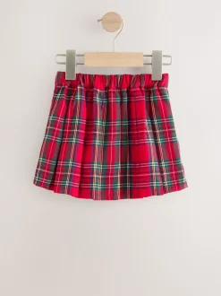 Rouge - Jupe à nœud en tartan avec collants bleu marine (3mois7ans)