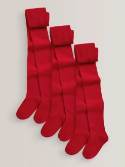 Rouge - Lot de 3 de collants pour l'école en coton riche