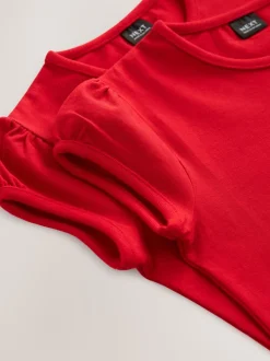 Rouge - Lot de 2 t-shirts à manches bouffantes (3-16ans)