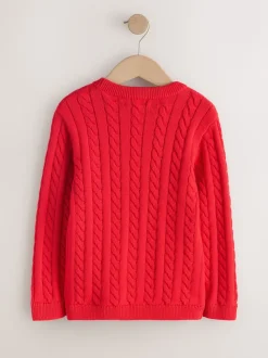 Rouge - Pull à col rond en maille torsadée (3-16ans)