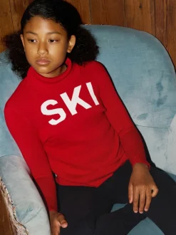 Rouge - Pull de Noël The Little Tailor Kids Ski Text