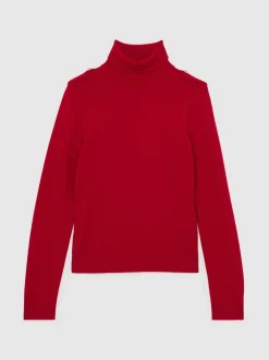 Rouge - Pull Reiss Corrine à col roulé et épaulette en laine