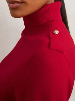 Rouge - Pull Reiss Corrine à col roulé et épaulette en laine