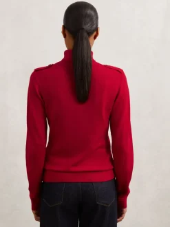 Rouge - Pull Reiss Corrine à col roulé et épaulette en laine