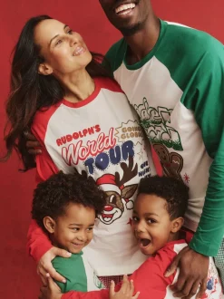 Rouge - Pyjama de Noël en coton à manches longues à manches longues pour enfant assorti