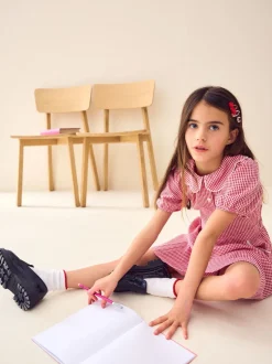 Rouge - Robe d'école Vichy à col festonné Cotton Rich (3-14ans)