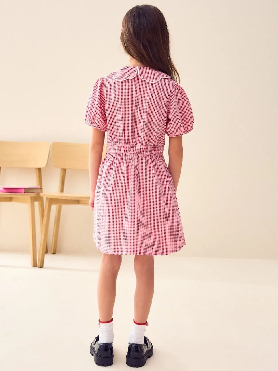 Rouge - Robe d'école Vichy à col festonné Cotton Rich (3-14ans)