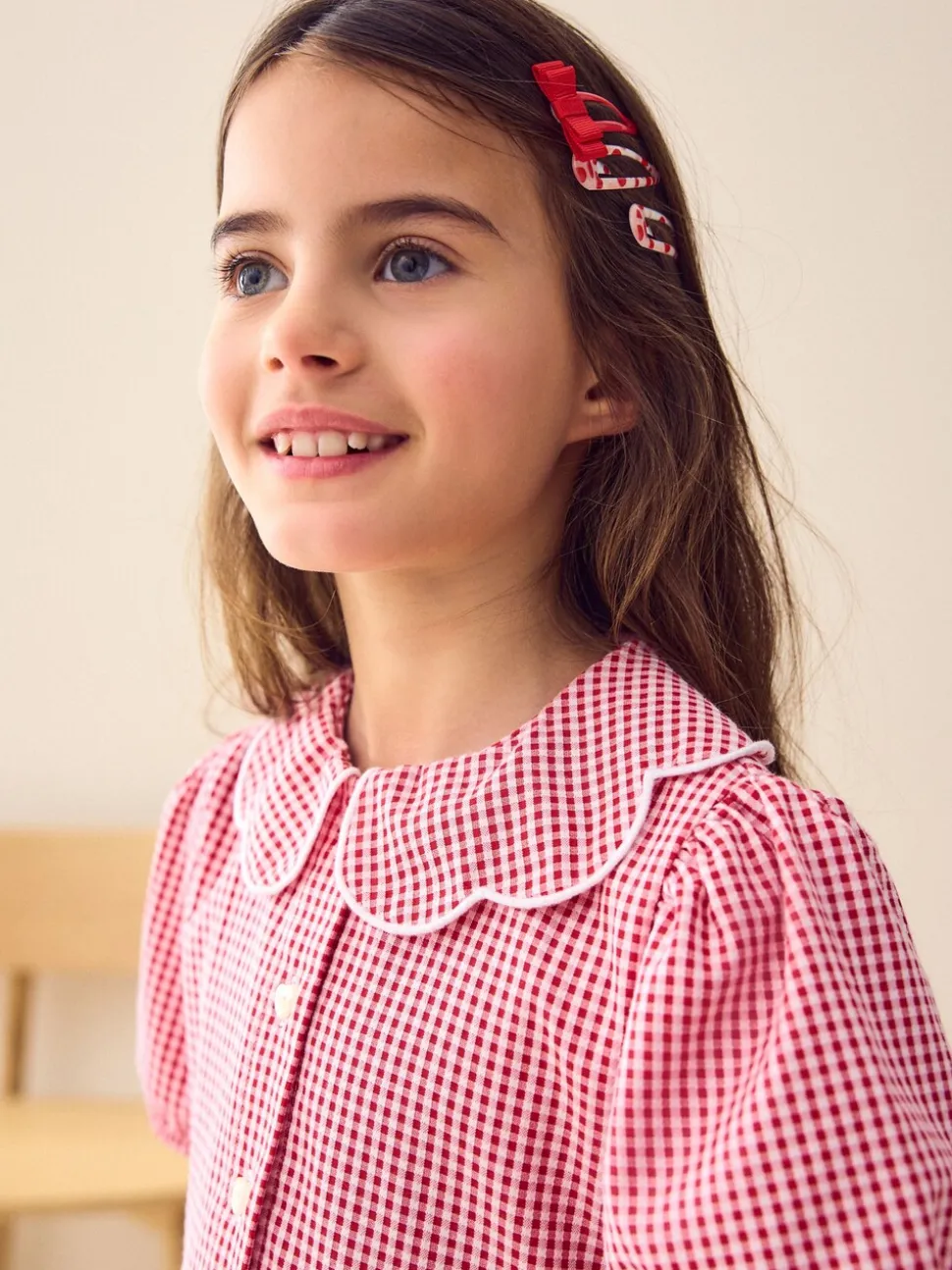 Rouge - Robe d'école Vichy à col festonné Cotton Rich (3-14ans)