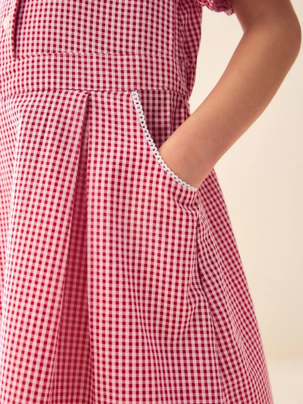 Rouge - Robe d'école Vichy à col festonné Cotton Rich (3-14ans)