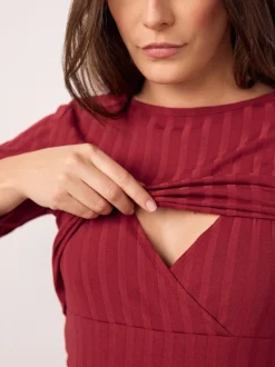 Rouge - Robe de grossesse à manches longues et allaitement