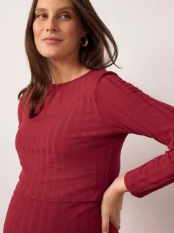 Rouge - Robe de grossesse à manches longues et allaitement