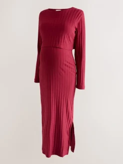 Rouge - Robe de grossesse à manches longues et allaitement