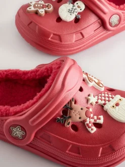 Rouge - Sabots chaussons doublés chauds de Noël