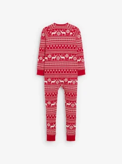 Rouge - The Little Tailor Kids Reindeer Noël Motif Fair Isle 100% Coton Tout-en-un