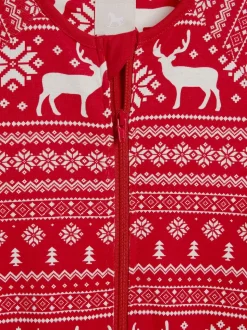 Rouge - The Little Tailor Kids Reindeer Noël Motif Fair Isle 100% Coton Tout-en-un