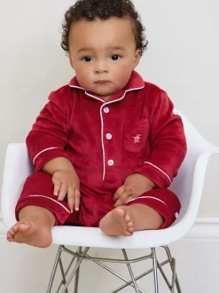 Rouge - The Little Tailor Bébé Luxury Soft Touch Velour Noël Onsie Rompersuit