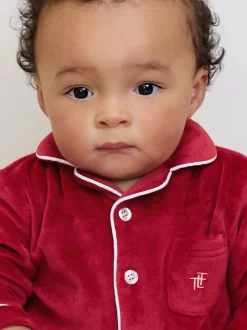 Rouge - The Little Tailor Bébé Luxury Soft Touch Velour Noël Onsie Rompersuit