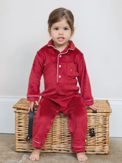 Rouge - The Little Tailor Bébé Luxury Soft Touch Velour Noël Onsie Rompersuit