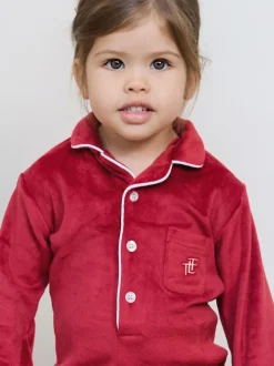 Rouge - The Little Tailor Bébé Luxury Soft Touch Velour Noël Onsie Rompersuit