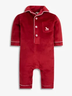 Rouge - The Little Tailor Bébé Luxury Soft Touch Velour Noël Onsie Rompersuit