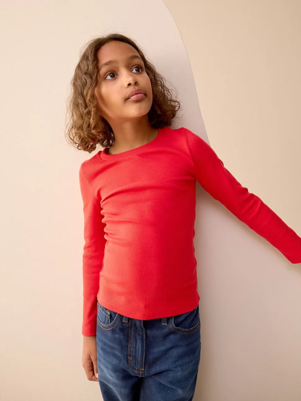 Rouge - Top côtelé à manches longues (3-16ans)