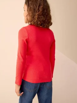 Rouge - Top côtelé à manches longues (3-16ans)